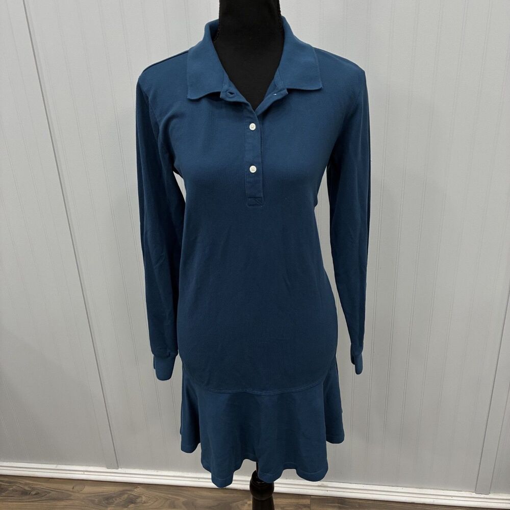 Tuckernuck Blue Polo Dress Drop Waist Long Sleeve Drop Shoulder Ribbed Medium M